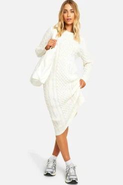 Jumper Dresses|Jumper Dresses*boohoo Premium Heavy Weight Cable Knitted Midaxi Dress cream