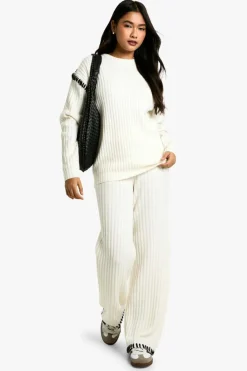 Knitted Co-Ords|Knitwear*boohoo Premium Heavyweight Contrast Trim Jumper And Trouser Knitted Set ecru