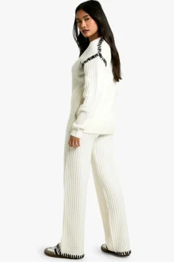 Knitted Co-Ords|Knitwear*boohoo Premium Heavyweight Contrast Trim Jumper And Trouser Knitted Set ecru