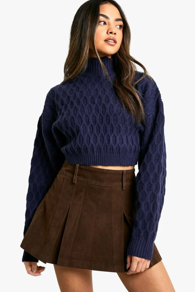 Jumpers|Jumpers & Cardigans*boohoo Premium Knit High Neck Open Back Jumper navy