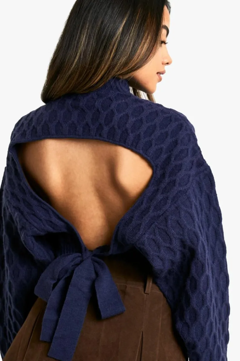 Jumpers|Jumpers & Cardigans*boohoo Premium Knit High Neck Open Back Jumper navy