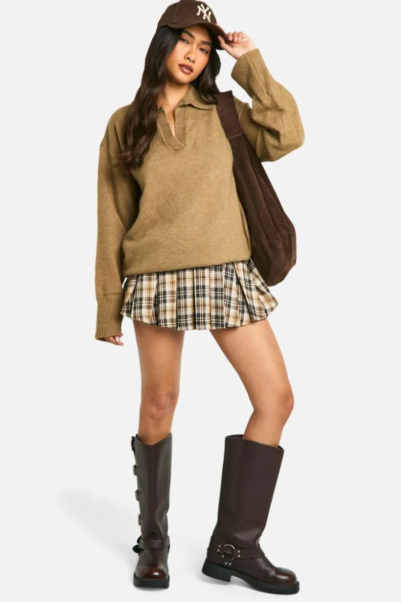 Oversized Jumpers|Jumpers*boohoo Premium Knitted Collared Oversized Jumper mocha