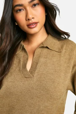 Oversized Jumpers|Jumpers*boohoo Premium Knitted Collared Oversized Jumper mocha
