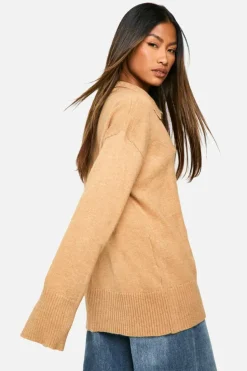 Oversized Jumpers|Jumpers*boohoo Premium Knitted Collared Oversized Jumper beige