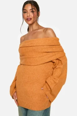 Oversized Jumpers|Jumpers*boohoo Premium Longline Bardot Knitted Jumper peach