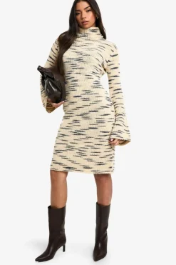 Midi Dresses|Jumper Dresses*boohoo Premium Marl Knit Roll Neck Midi Dress stone