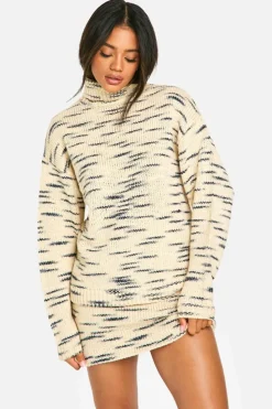 Knitted Co-Ords|Bottoms*boohoo Premium Marl Knitted Roll Neck Jumper And Mini Skirt Set stone
