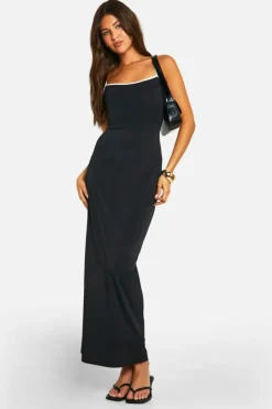 Bodycon Dresses*boohoo Premium Matt Slinky Contrast Maxi Dress black