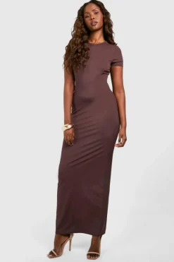 Bodycon Dresses*boohoo Premium Matte Slinky Crew Neck Maxi Dress chocolate