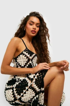 Jumper Dresses|Jumper Dresses*boohoo Premium Mono Patchwork Crochet Maxi Dress black