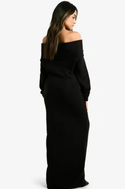 Maxi Dresses|Jumper Dresses*boohoo Premium Oversized Bardot Neckline Maxi Jumper Dress black