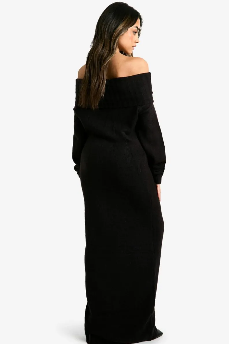 Maxi Dresses|Jumper Dresses*boohoo Premium Oversized Bardot Neckline Maxi Jumper Dress black