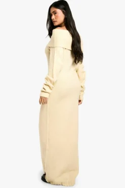 Maxi Dresses|Jumper Dresses*boohoo Premium Oversized Bardot Neckline Maxi Jumper Dress stone