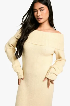 Maxi Dresses|Jumper Dresses*boohoo Premium Oversized Bardot Neckline Maxi Jumper Dress stone