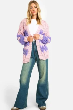 Cardigans*boohoo Premium Oversized Chunky Knit Cardigan pink