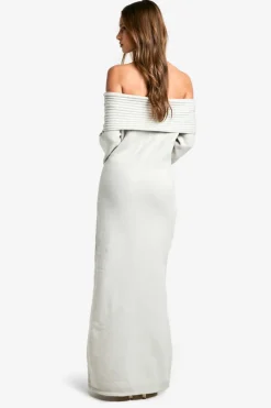 Jumper Dresses|Jumper Dresses*boohoo Premium Oversized Rib Bardot Neckline Soft Knit Jumper Dress grey