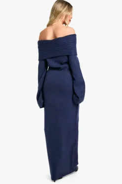 Jumper Dresses|Jumper Dresses*boohoo Premium Oversized Rib Bardot Neckline Soft Knit Jumper Dress navy