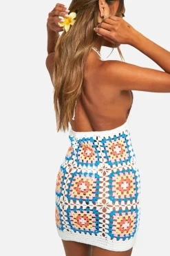 Jumper Dresses|Jumper Dresses*boohoo Premium Patchwork Rainbow Crochet Mini Dress ivory