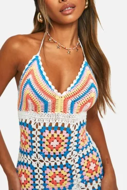 Jumper Dresses|Jumper Dresses*boohoo Premium Patchwork Rainbow Crochet Mini Dress ivory