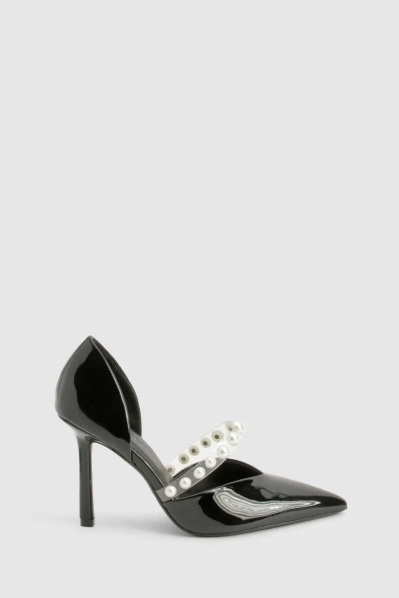 Heels*boohoo Premium Pearl Strap Patent Court Heels black
