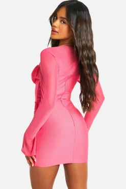 Bodycon Dresses*boohoo Premium Power Mesh Flare Sleeve Dress hot pink