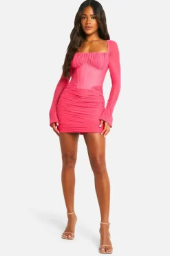 Bodycon Dresses*boohoo Premium Power Mesh Flare Sleeve Dress hot pink