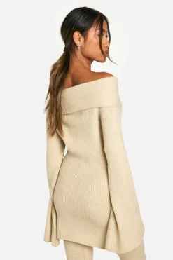 Knitted Tops*boohoo Premium Rib Bardot Knitted Top stone