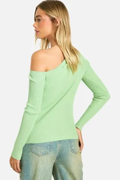 Knitted Tops*boohoo Premium Rib One Shoulder Knitted Top green