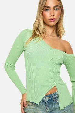 Knitted Tops*boohoo Premium Rib One Shoulder Knitted Top green