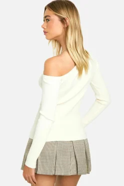 Knitted Tops*boohoo Premium Rib One Shoulder Knitted Top cream