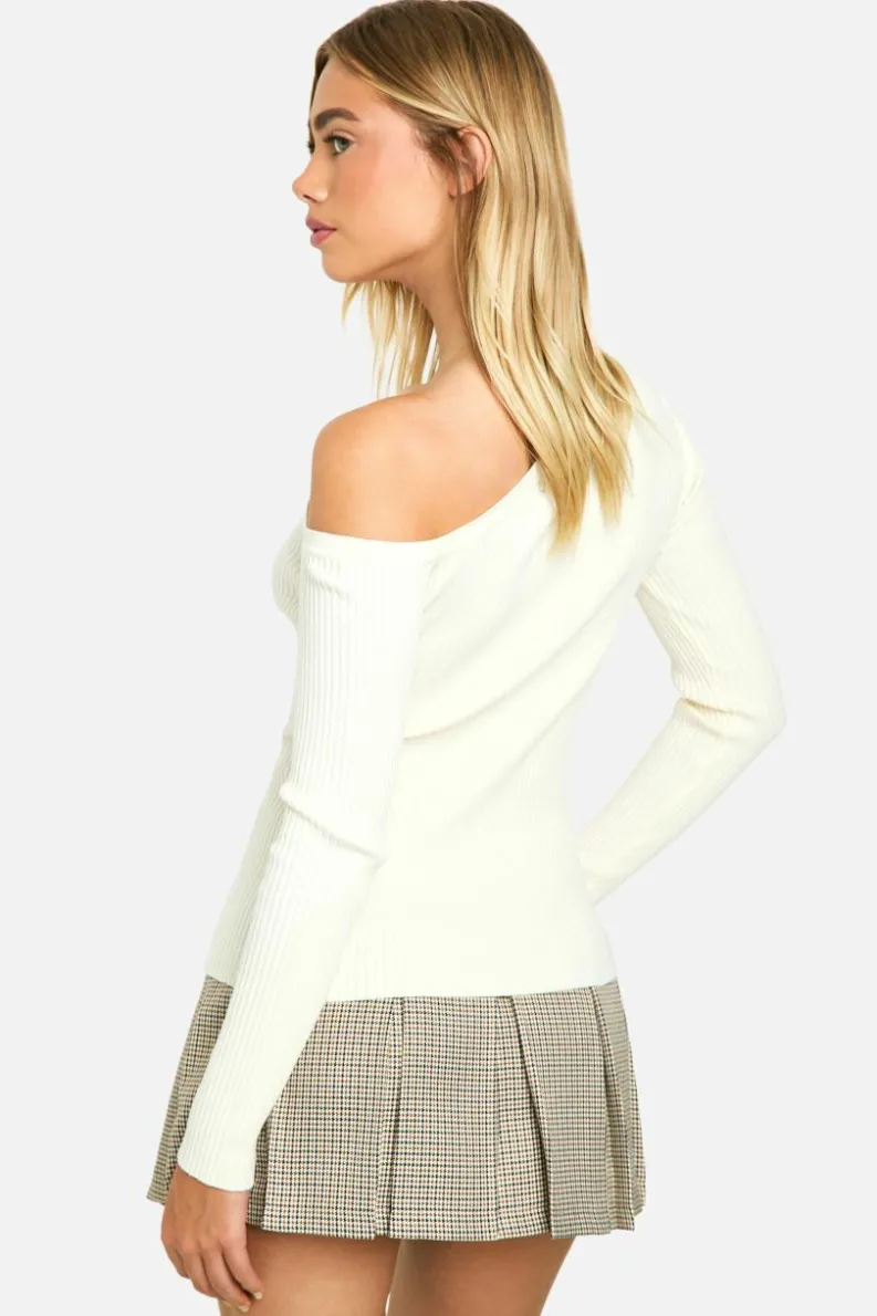 Knitted Tops*boohoo Premium Rib One Shoulder Knitted Top cream