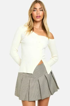 Knitted Tops*boohoo Premium Rib One Shoulder Knitted Top cream