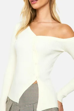 Knitted Tops*boohoo Premium Rib One Shoulder Knitted Top cream