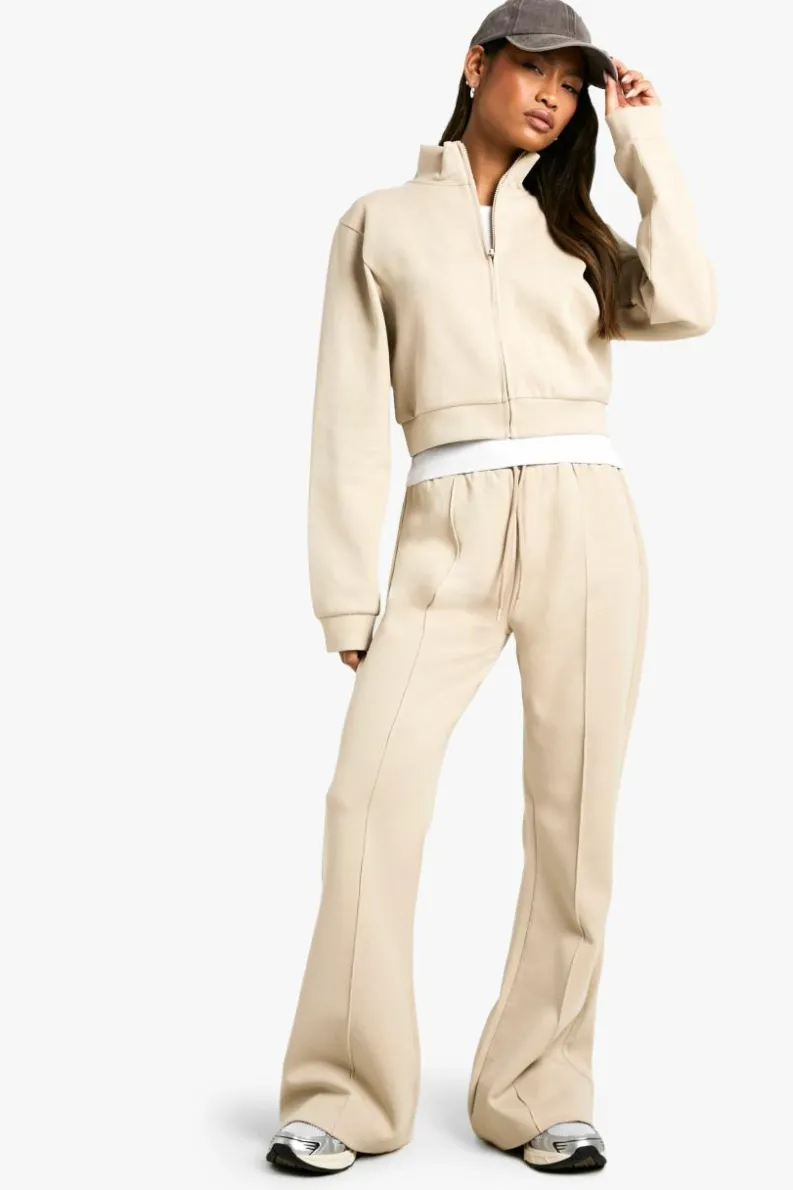 Sweatshirts|Hoodies & Sweatshirts*boohoo Premium Soft Touch Interlock Zip Zip Through Shoulder Pad Jacket stone