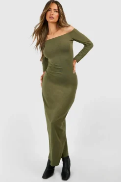 Bodycon Dresses*boohoo Premium Super Soft Bardot Bodycon Maxi Dress khaki