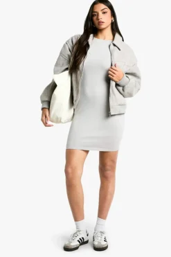 Bodycon Dresses*boohoo Premium Super Soft Long Sleeve Bodycon Mini Dress grey marl