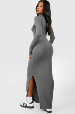 Bodycon Dresses*boohoo Premium Super Soft Roll Neck Bodycon Maxi Dress charcoal