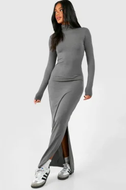 Bodycon Dresses*boohoo Premium Super Soft Roll Neck Bodycon Maxi Dress charcoal
