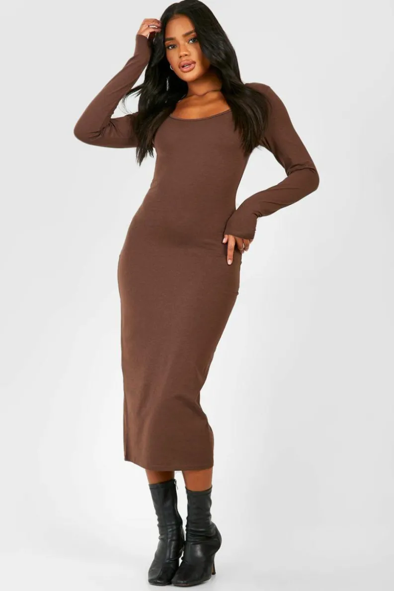 Bodycon Dresses*boohoo Premium Super Soft Scoop Neck Midaxi Dress chocolate