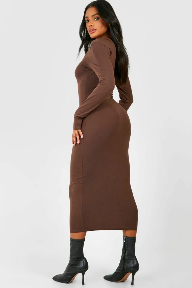 Bodycon Dresses*boohoo Premium Super Soft Scoop Neck Midaxi Dress chocolate