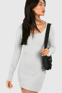 Bodycon Dresses*boohoo Premium Super Soft Scoop Neck Mini Dress grey marl