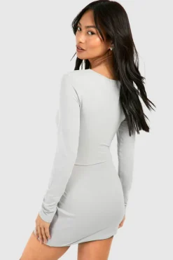Bodycon Dresses*boohoo Premium Super Soft Scoop Neck Mini Dress grey marl