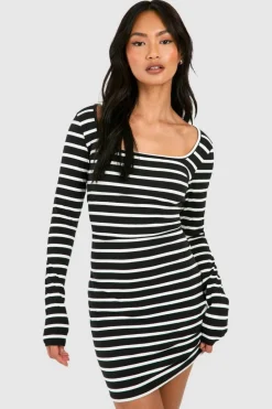 Bodycon Dresses*boohoo Premium Super Soft Square Neck Stripe Bodycon Mini Dress black