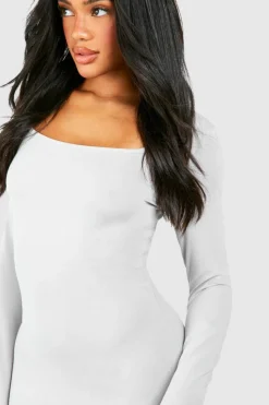 Bodycon Dresses*boohoo Premium Super Soft Square Neck Bodycon Maxi Dress grey marl