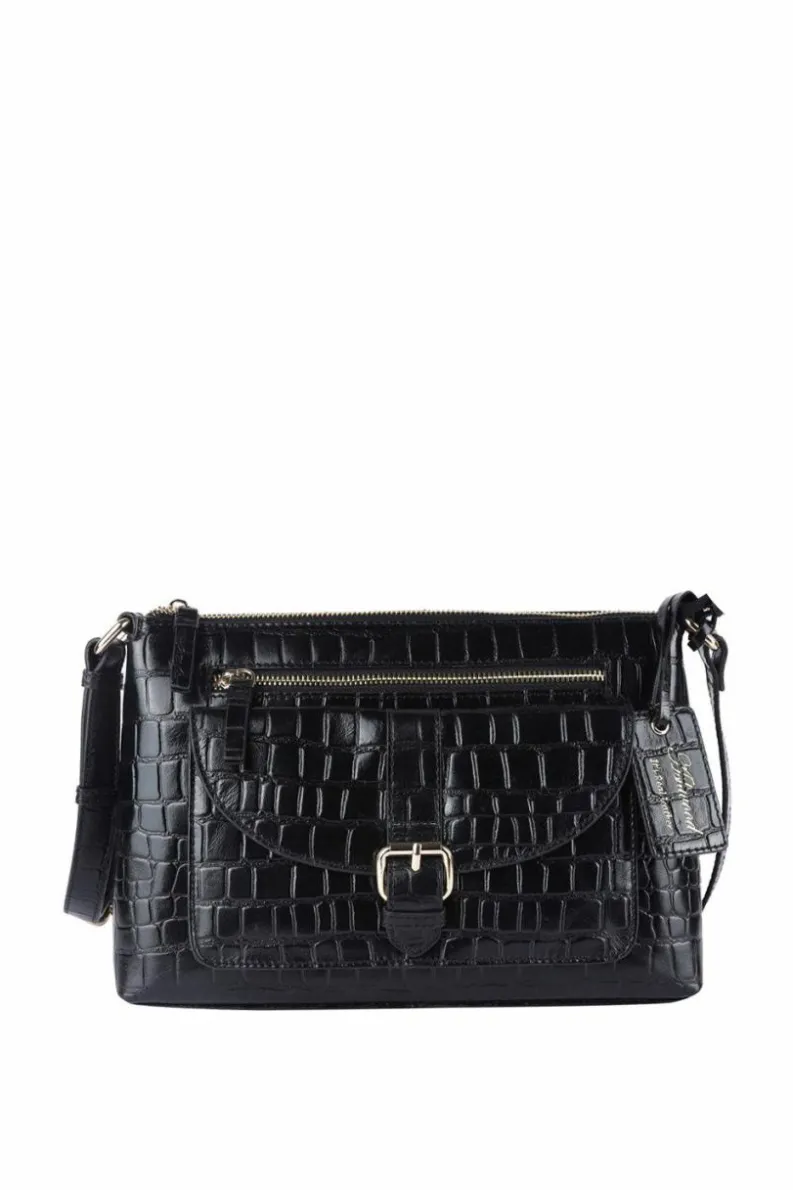 Shoulder Bags|Handbags*Ashwood Leather Pretty' Croc Embossed Leather Shoulder Bag Black