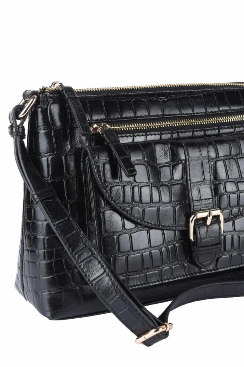 Shoulder Bags|Handbags*Ashwood Leather Pretty' Croc Embossed Leather Shoulder Bag Black