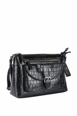 Shoulder Bags|Handbags*Ashwood Leather Pretty' Croc Embossed Leather Shoulder Bag Black