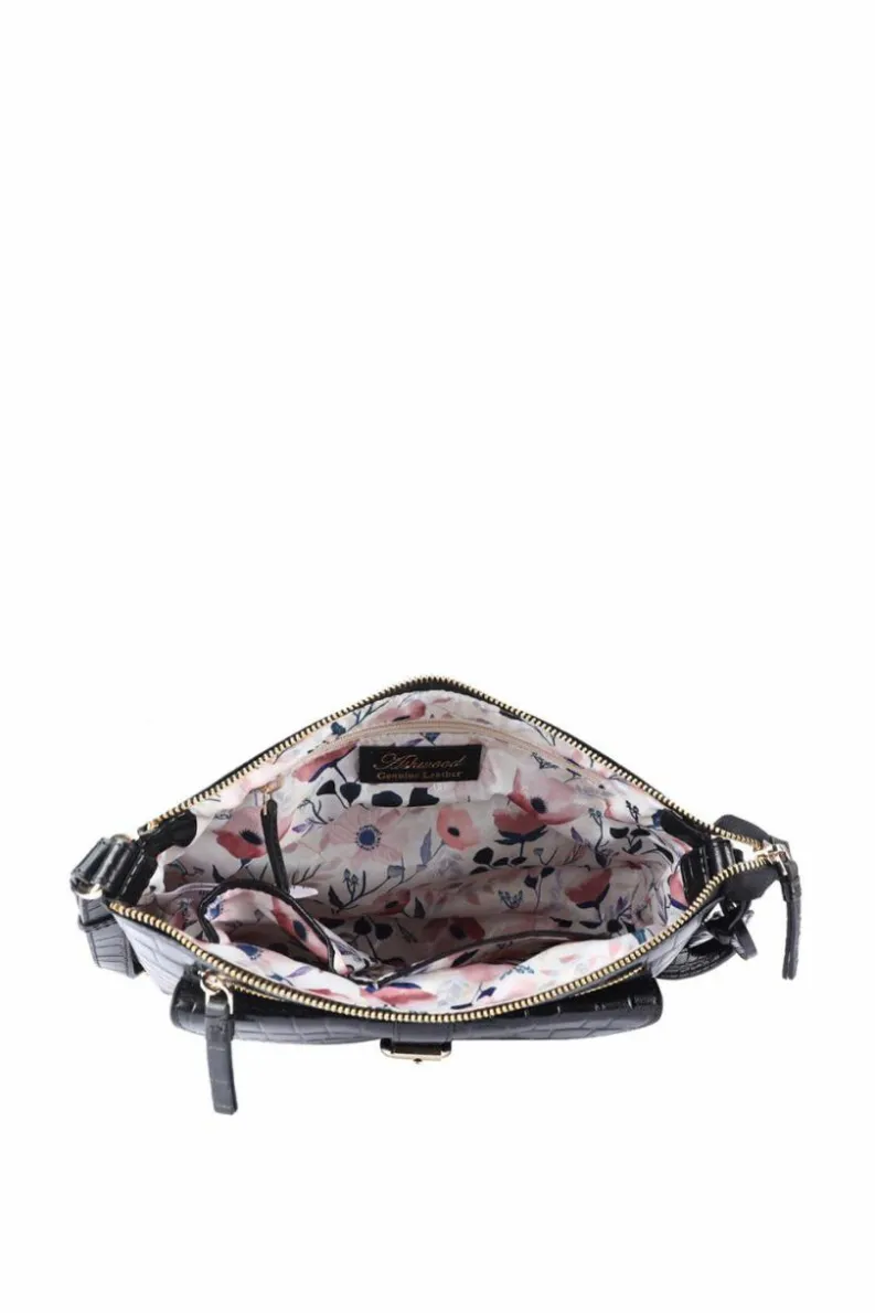 Shoulder Bags|Handbags*Ashwood Leather Pretty' Croc Embossed Leather Shoulder Bag Black