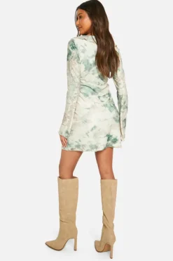 Skater Dresses*boohoo Print Jacquard Floral Tie Front Mini Dress cream