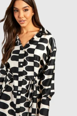 Shirt Dresses*boohoo Printed Cinched Shirt Dress white